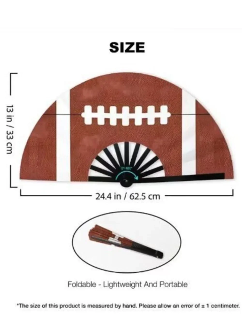 Large Football Folding Hand Fan Silky Fabric Game Day 24 Inch NWOT